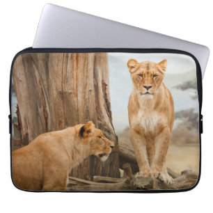 Twee leeuwenkoppels laptop sleeve