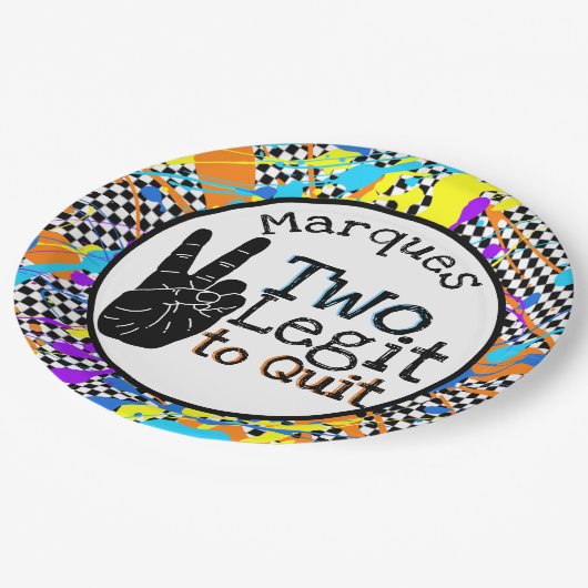 Twee Legit to Quit| Retro 2e verjaardag Hip Hop Papieren Bordje (Gekanteld)