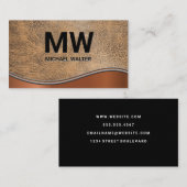 Twee letters Monogram Bruin Lederen Textuur Visitekaartje (Voorkant / Achterkant)