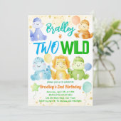 Twee leuke baby dinosauriërs op de tweede verjaard kaart (Staand voorkant)