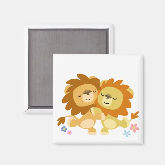 Twee Leuke Cartoon Leeuwen Tango Magnet (Voorkant / Achterkant)