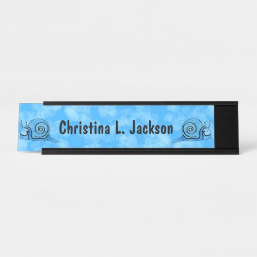 Twee Leuke Cartoon Slakken Tie Dye Blue Shells Bureau Naambordje (Voorkant)