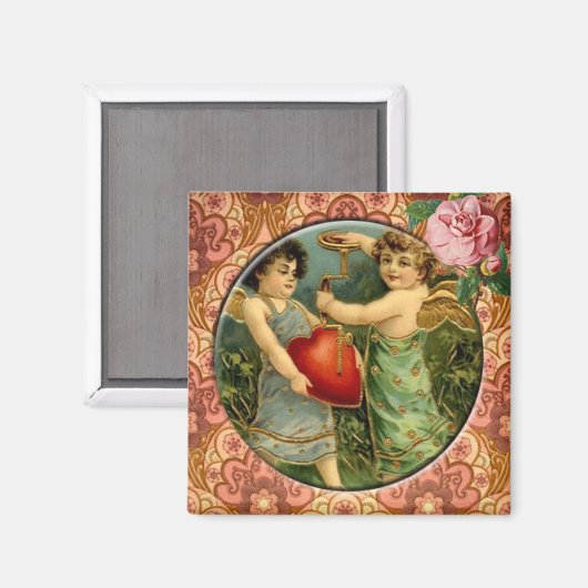 Twee Leuke Cupids  Victoriaans Custom Magnet (Voorkant / Achterkant)