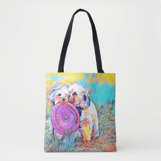 Twee leuke honden die tas van de frisbee spelen (Voorkant)