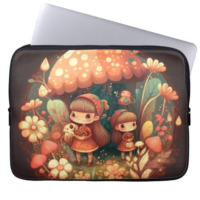 Twee leuke kleine meisjes laptop sleeve (Voorkant)
