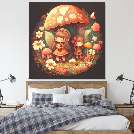 Twee leuke kleine meisjes met Stretted Canvas Prin (Insitu (Slaapkamer))