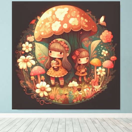 Twee leuke kleine meisjes met Stretted Canvas Prin (Insitu (Houten vloer))