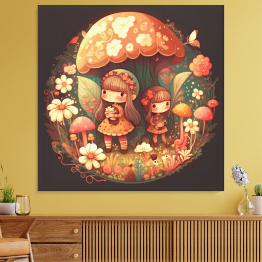 Twee leuke kleine meisjes met Stretted Canvas Prin (Insitu (Woonkamer))