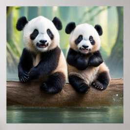 Twee leuke kleine Pandas die voor de camera pleite Poster