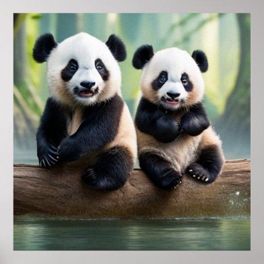 Twee leuke kleine Pandas die voor de camera pleite Poster (Voorkant)