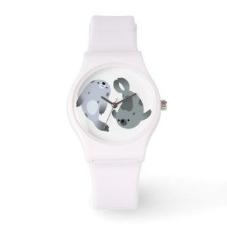 Twee Leuke Speelse Cartoon Harp Seals Sport Horlog Horloge