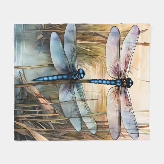 Twee libellen in het riet fleece deken (Voorkant (Horizontaal))