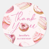 TWEE Lief 2e Verjaardag Meisjes Pink Donut Party Ronde Sticker (Voorkant)