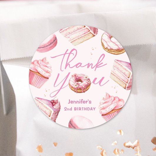 TWEE Lief 2e Verjaardag Meisjes Pink Donut Party Ronde Sticker