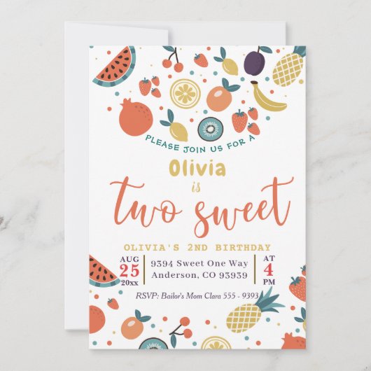 Twee lief fruit 2e verjaardagsfeestuitnodiging kaart (Voorkant)