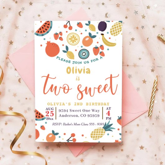 Twee lief fruit 2e verjaardagsfeestuitnodiging kaart