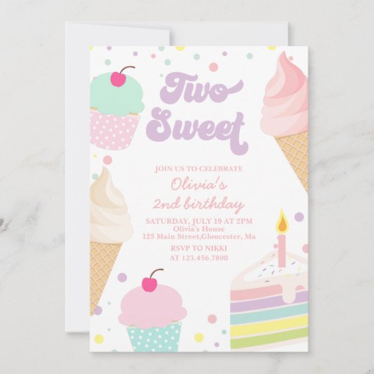 Twee lief ijs en cake 2e verjaardag kaart (Voorkant)