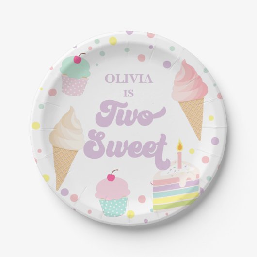 Twee lief ijs en cake 2e verjaardag papieren bordje (Voorkant)