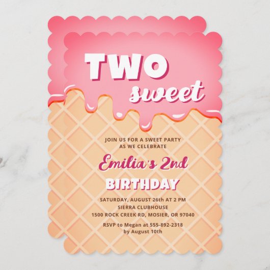 Twee Lief Ijs Zomer Meisje 2e Verjaardagsfeest Kaart (Voorkant / Achterkant)