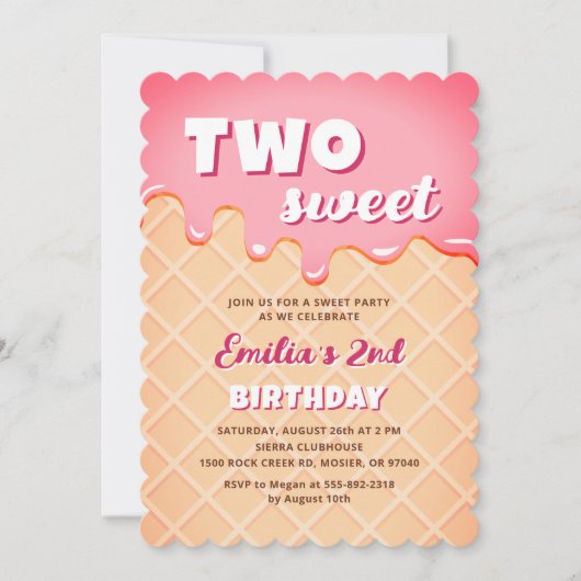 Twee Lief Ijs Zomer Meisje 2e Verjaardagsfeest Kaart (Voorkant)