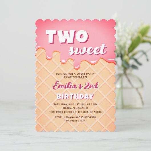 Twee Lief Ijs Zomer Meisje 2e Verjaardagsfeest Kaart (Staand voorkant)