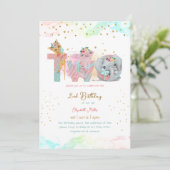 Twee lief roze blauw baby meisje 2e verjaardag kaart (Staand voorkant)