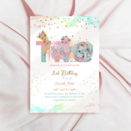 Twee lief roze blauw baby meisje 2e verjaardag kaart