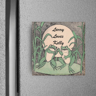 Twee Liefde Groene Grappige Kikkers Magneet