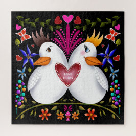 Twee liefde vogels harten bloemen Valentijnsdag kl Legpuzzel
