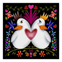 Twee liefde vogels harten bloemen Valentijnsdag kl Perfect Poster