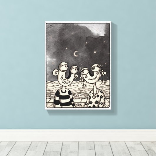 Twee liefdesinkschilderijen canvas afdruk (Insitu (Houten vloer))