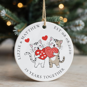 Twee Liefdeskatten Huwelijksjubileum Foto Keramisch Ornament