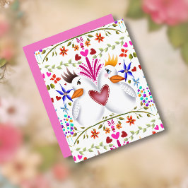 Twee liefdesvogels harten bloemen Valentijnsdag