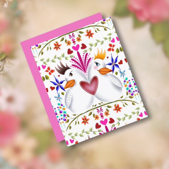 Twee liefdesvogels harten bloemen Valentijnsdag (Creator heeft geüpload)