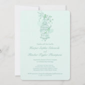 Twee liefdesvogels openen vogelkooi bruiloft groen kaart (Achterkant)