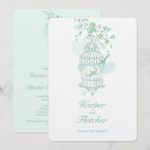 Twee liefdesvogels openen vogelkooi bruiloft groen kaart (Voorkant / Achterkant)