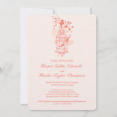 Twee liefdesvogels openen vogelkooi bruiloftskoraa kaart (Achterkant)