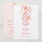 Twee liefdesvogels openen vogelkooi bruiloftskoraa kaart (Voorkant / Achterkant)