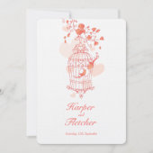 Twee liefdesvogels openen vogelkooi bruiloftskoraa kaart (Voorkant)