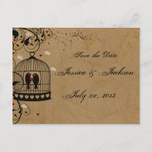 Twee Liefdesvogels Save the Date Ansichtkaart Aankondigingskaart