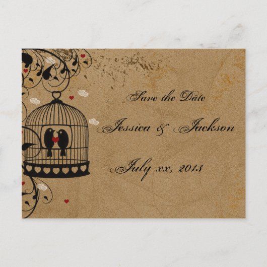 Twee Liefdesvogels Save the Date Ansichtkaart Aankondigingskaart (Voorkant)