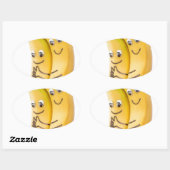 Twee liefdevolle bananen met ogen en mond ovale sticker (Vel)