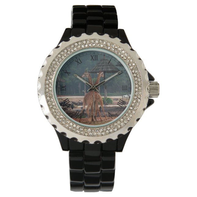 Twee liefdevolle giraffen horloge (Voorkant)