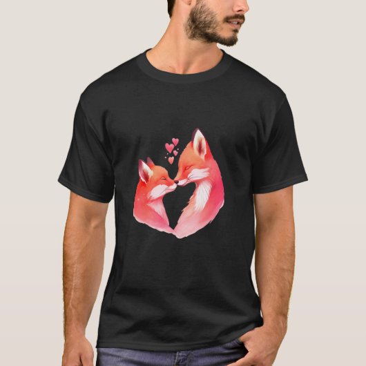 Twee liefhebbende Foxes in Love Heart Valentijnsda T-shirt (Voorkant)