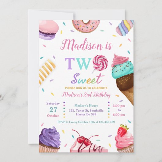 Twee lieve 2e verjaardag ijs, Donuts Party Kaart (Voorkant)