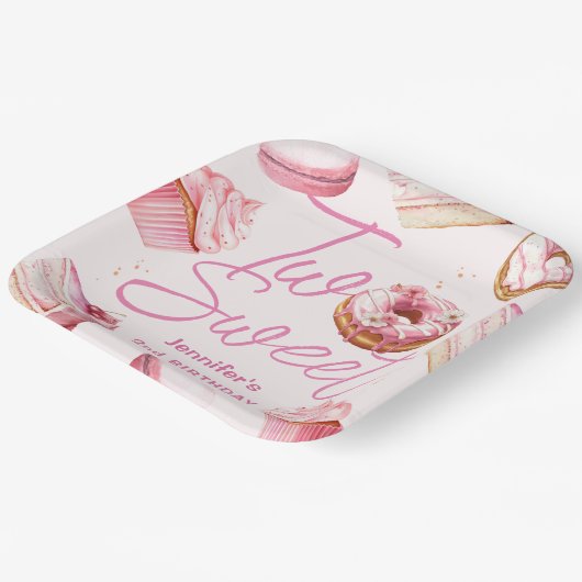 TWEE lieve 2e verjaardag meisjes roze donut Papieren Bordje (Gebogen)
