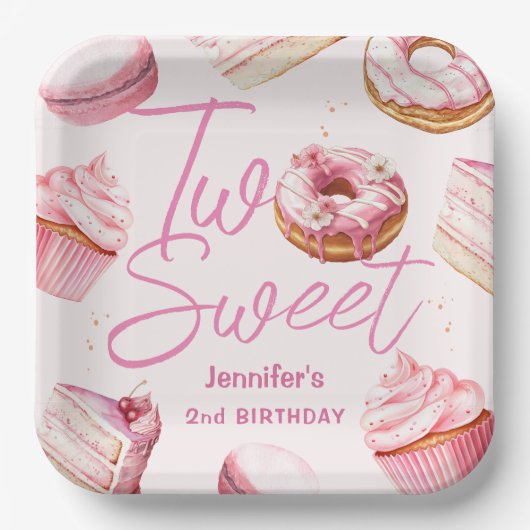 TWEE lieve 2e verjaardag meisjes roze donut Papieren Bordje (Voorkant)