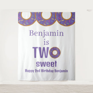 Twee lieve 2e verjaardag Paarse donut party Wandkleed