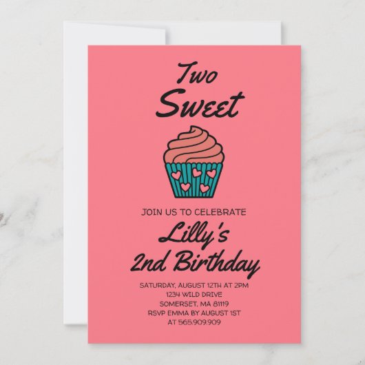 Twee lieve 2e verjaardag thema roze Schattige cupc Kaart (Voorkant)