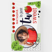 TWEE lieve aardbei Baby 2e tweede verjaardag Spandoek (Verticaal)